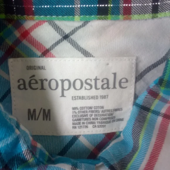 Aeropostale Blue Plaid L/S Button Down Casual Shirt Top Med - Picture 5 of 5